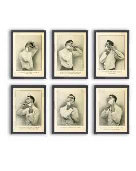 Barba Prints - The Right Way to Shave, Barber Manual Set of 6 with frame